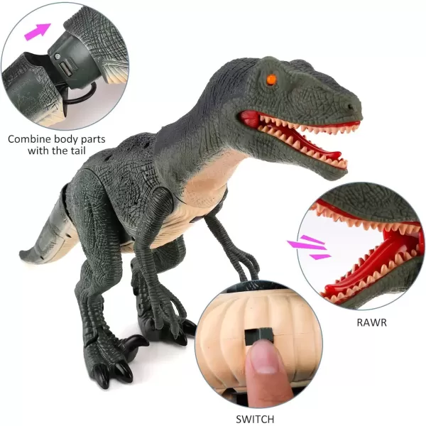imageLiberty Imports Dino Planet Remote Control RC Walking Dinosaur Toy with Shaking Head Light Up Eyes ampamp Sounds Velociraptor