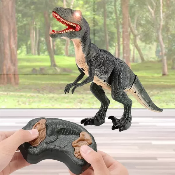 imageLiberty Imports Dino Planet Remote Control RC Walking Dinosaur Toy with Shaking Head Light Up Eyes ampamp Sounds Velociraptor