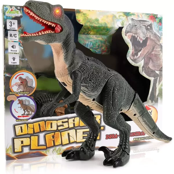 imageLiberty Imports Dino Planet Remote Control RC Walking Dinosaur Toy with Shaking Head Light Up Eyes ampamp Sounds Velociraptor