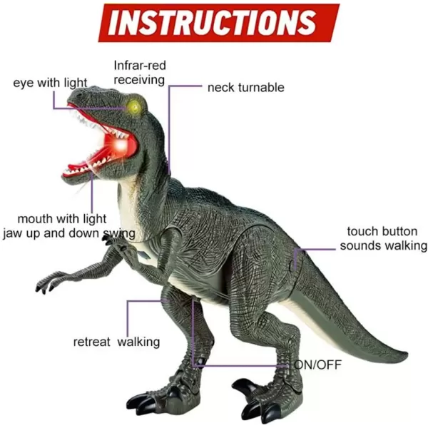imageLiberty Imports Dino Planet Remote Control RC Walking Dinosaur Toy with Shaking Head Light Up Eyes ampamp Sounds Velociraptor