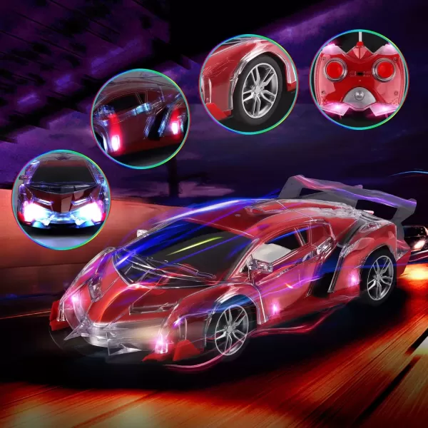 imageLight Up RC Remote Control Racing Car  120 Scale Radio Control Sports Car with Flashing LED Lights  Ideal Gift Toy for Kids