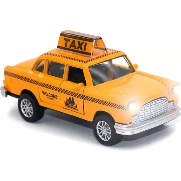 imageDiecast Yellow NYC Classic Checkered Taxi Cab 45quot Pullback Toy Car with Flashing Lights and Sounds