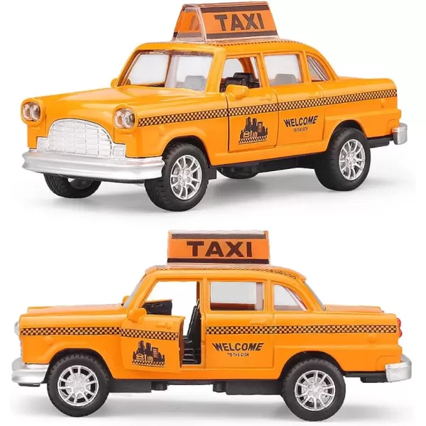 imageDiecast Yellow NYC Classic Checkered Taxi Cab 45quot Pullback Toy Car with Flashing Lights and Sounds