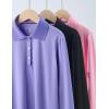 image3 Pack Youth Girls Uniform Polo Shirts Dry Fit Long Sleeve Pique Collared Tops for School KidsPinkLilacBlack