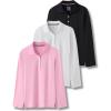 image3 Pack Youth Girls Uniform Polo Shirts Dry Fit Long Sleeve Pique Collared Tops for School KidsPinkBlackWhite