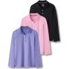 image3 Pack Youth Girls Uniform Polo Shirts Dry Fit Long Sleeve Pique Collared Tops for School KidsPinkLilacBlack