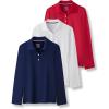 image3 Pack Youth Girls Uniform Polo Shirts Dry Fit Long Sleeve Pique Collared Tops for School KidsRedNavyWhite