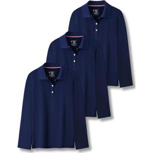image3 Pack Youth Girls Uniform Polo Shirts Dry Fit Long Sleeve Pique Collared Tops for School KidsNavy