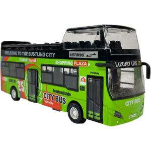 imageLiberty Imports 132 Scale Die Cast Sightseeing Tour Bus Toy Pull Back Vehicles  Mini Double Decker Tourist Open Top Bus Model Car  Pullback Action Toys with Lights and Music RedGreen