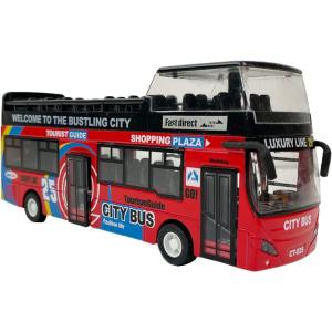 imageLiberty Imports 132 Scale Die Cast Sightseeing Tour Bus Toy Pull Back Vehicles  Mini Double Decker Tourist Open Top Bus Model Car  Pullback Action Toys with Lights and Music RedRed