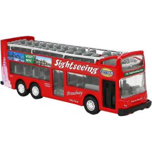 imageLiberty Imports 132 Scale Die Cast Sightseeing Tour Bus Toy Pull Back Vehicles  Mini Double Decker Tourist Open Top Bus Model Car  Pullback Action Toys with Lights and Music RedNyc Tour