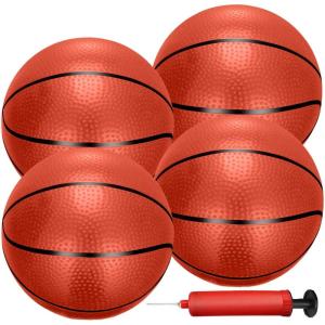 imageLiberty Imports 4 PCS Inflatable Mini Basketball Toy Replacement Rubber Balls with Pump and Needle for Indoor Toy Miniature Hoop or Sports Training 6 Inch