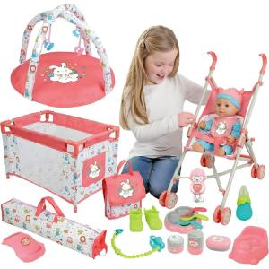 imageLiberty Imports Kids 18Piece Newborn Talking Baby Doll Stroller Nursery Role Play Set w Playpen Play Mat Potty Training Accessories 14quot Doll Included