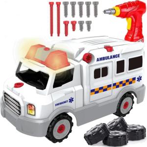 imageLiberty Imports Take Apart Toy Set Build Your Own Vehicle with Drill Sounds ampamp Lights Buildable STEM Learning Construction Kit for Toddlers Kids Boys Ambulance