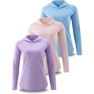 image3 Pack Womens Active Lightweight Long Sleeve Hoodies UPF 50 Sun Protection Pullover Shirts with Thumb HolesAquaLavenderPastel Pink