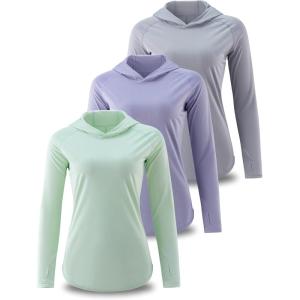 image3 Pack Womens Active Lightweight Long Sleeve Hoodies UPF 50 Sun Protection Pullover Shirts with Thumb HolesGrayMintSoft Lavender