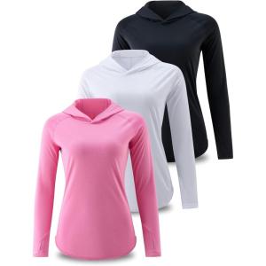 image3 Pack Womens Active Lightweight Long Sleeve Hoodies UPF 50 Sun Protection Pullover Shirts with Thumb HolesPinkBlackWhite