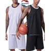 image1 Set of Mens Reversible Basketball Jersey and Shorts DoubleSided Custom Athletic Uniforms for Team Sports PracticeBlackWhite