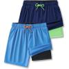 image2 Pack Mens 7quot Swim Trunks with Compression Liner Quick Dry Stretch Board Shorts Bathing Suits SwimwearBlueNavy