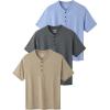 image3 Pack Casual Short Sleeve Henley Shirts for Men Relaxed Fit Summer T Shirts Basic Tees Athleisure WearDark GrayLight BlueLight Khaki