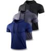 image3 Pack Mens Lightweight Short Sleeve Workout Hoodies Athletic Dry Fit Hooded T Shirts for Gym RunningNavyBlackDark Gray