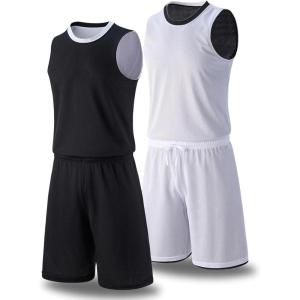 image1 Set of Mens Reversible Basketball Jersey and Shorts DoubleSided Custom Athletic Uniforms for Team Sports PracticeBlackWhite