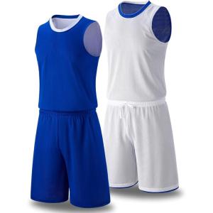 image1 Set of Mens Reversible Basketball Jersey and Shorts DoubleSided Custom Athletic Uniforms for Team Sports PracticeBlueWhite