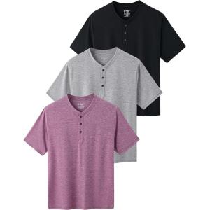 image3 Pack Casual Short Sleeve Henley Shirts for Men Relaxed Fit Summer T Shirts Basic Tees Athleisure WearBlackBurgundyLight Gray