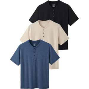 image3 Pack Casual Short Sleeve Henley Shirts for Men Relaxed Fit Summer T Shirts Basic Tees Athleisure WearBlackKhakiNavy Blue