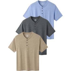 image3 Pack Casual Short Sleeve Henley Shirts for Men Relaxed Fit Summer T Shirts Basic Tees Athleisure WearDark GrayLight BlueLight Khaki