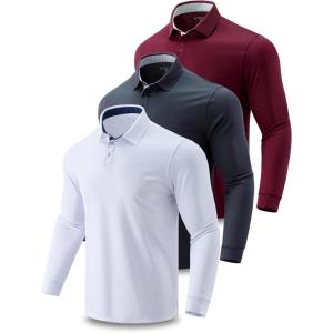 image3 Pack Dry Fit Long Sleeve Polo Shirts for Men Athletic Collared Golf TShirts Performance Tops UPF 50Set 1