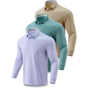 image3 Pack Dry Fit Long Sleeve Polo Shirts for Men Athletic Collared Golf TShirts Performance Tops UPF 50Set 3
