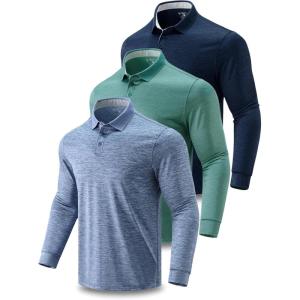 image3 Pack Dry Fit Long Sleeve Polo Shirts for Men Athletic Collared Golf TShirts Performance Tops UPF 50Set 4