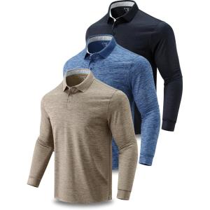 image3 Pack Dry Fit Long Sleeve Polo Shirts for Men Athletic Collared Golf TShirts Performance Tops UPF 50Set 5