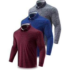 image3 Pack Dry Fit Long Sleeve Polo Shirts for Men Athletic Collared Golf TShirts Performance Tops UPF 50Set 6
