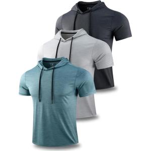 image3 Pack Mens Lightweight Short Sleeve Workout Hoodies Athletic Dry Fit Hooded T Shirts for Gym RunningLight GrayLight GreenCharcoal