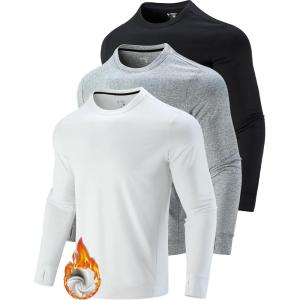 image3Pack Thermal Fleece Active Long Sleeve Shirts for Men Athletic Crewneck Pullover SweatshirtsGrayBlackWhite