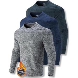 image3Pack Thermal Fleece Active Long Sleeve Shirts for Men Athletic Crewneck Pullover SweatshirtsNavyBlackDark Gray