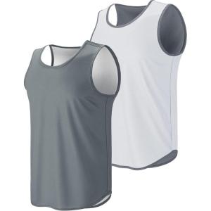 imageMens Lightweight Reversible Rec Tanks Mesh Basketball Jerseys Athletic Quick Dry Shirts Team Scrimmage UniformsGrayWhite