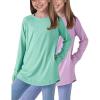 image2Pack Girls Loose Fit Long Sleeve Tunic Tops with Pockets and Thumb Holes Casual T Shirts for Tween KidsMintOrchid