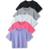 image5 Pack Womens Workout Crop Tops Athletic Short Sleeve Gym Shirts Crew Neck TeesLavenderBlackWhiteGrayHot Pink