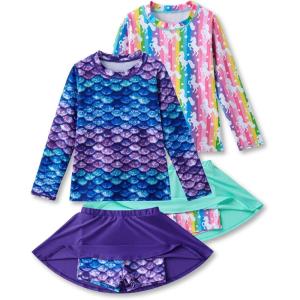 image2Pack Girls Toddlers Swimsuits TwoPiece Bathing Suit Long Sleeve Rash Guard with Swimming Skirts UPF 50 Sun ProtectionSet 1