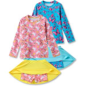 image2Pack Girls Toddlers Swimsuits TwoPiece Bathing Suit Long Sleeve Rash Guard with Swimming Skirts UPF 50 Sun ProtectionSet 3