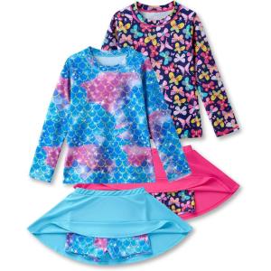 image2Pack Girls Toddlers Swimsuits TwoPiece Bathing Suit Long Sleeve Rash Guard with Swimming Skirts UPF 50 Sun ProtectionSet 4