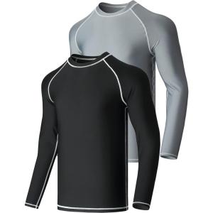 imageLiberty Imports 2Pack Mens UV Long Sleeve Swim Shirts Loose Fit Rash GuardsBlackGray