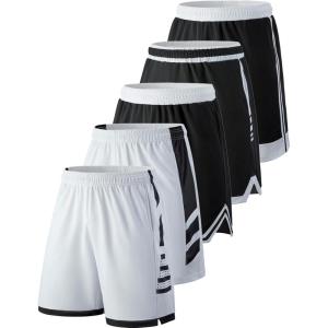 imageLiberty Imports 5 Pack Mens Quick Dry Athletic Basketball Shorts 9quot Inseam with Pockets Activewear for Workout Gym RunningBlackWhite