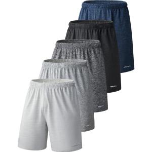 imageLiberty Imports 5 Pack Mens Quick Dry Athletic Basketball Shorts 9quot Inseam with Pockets Activewear for Workout Gym RunningHeather Light GrayNavyGrayCharcoalBlack
