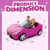 imageDollSized Convertible Car for Dolls  2Seater Pink Vehicle with Rolling Wheels Seat Belts w 2 Dolls Included Compatible with Barbie