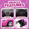 imageDollSized Convertible Car for Dolls  2Seater Pink Vehicle with Rolling Wheels Seat Belts w 2 Dolls Included Compatible with Barbie