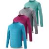 image4 Pack Youth Boys Long Sleeve Shirts Dry Fit Athletic Clothes for Teens Kids Active Performance Tshirts with Thumb HolesGrayRedGreenLight Blue